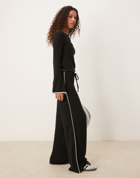 ASOS DESIGN - Pantalon large brossé avec passepoils - Noir - view 1