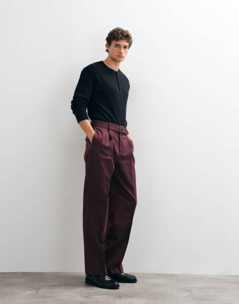 ASOS DESIGN pantalon large ceinturé ajusté en bordeaux - view 1