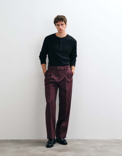 ASOS DESIGN pantalon large ceinturé ajusté en bordeaux, 4 de 5