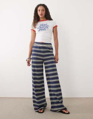 Pantalon large d'ensemble à rayures - Bleu marine et crème-multicolore XS