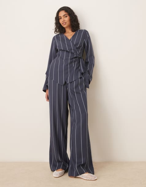 ASOS DESIGN - Pantalon large d'ensemble à rayures - Bleu - view 1