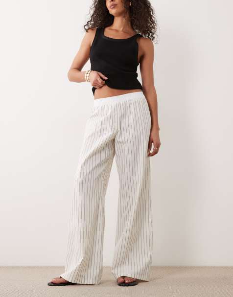 ASOS DESIGN - Pantalon large d'ensemble à taille style caleçon - Écru à rayures - view 1