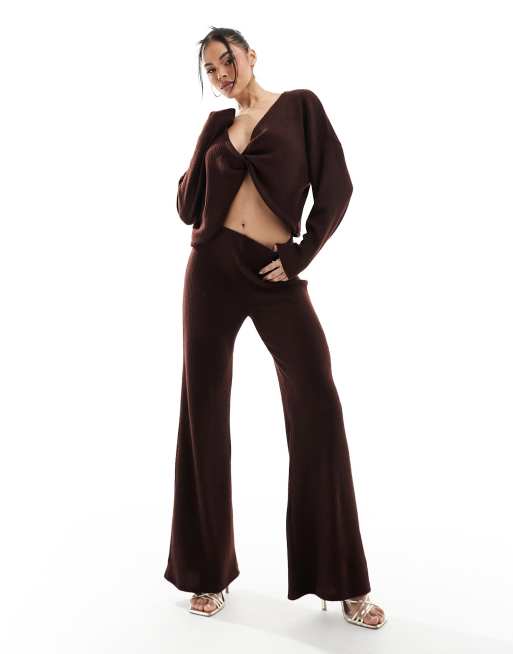 ASOS DESIGN - Pantalon large d'ensemble côtelé - Marron chocolat