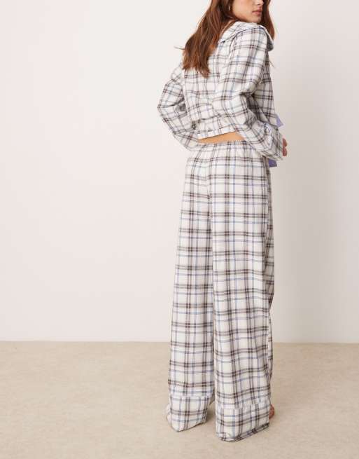 ASOS DESIGN - Pantalon large d'ensemble de pyjama à carreaux en tissu brossé - Bleu, 3 de 4