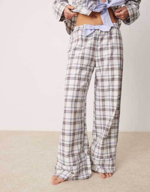 ASOS DESIGN - Pantalon large d'ensemble de pyjama à carreaux en tissu brossé - Bleu, 4 de 4