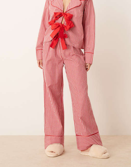 ASOS DESIGN - Pantalon large d'ensemble de pyjama - Vichy rouge, 4 de 5