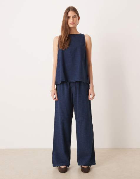 ASOS DESIGN - Pantalon large d'ensemble en denim à taille style caleçon - Indigo - view 1