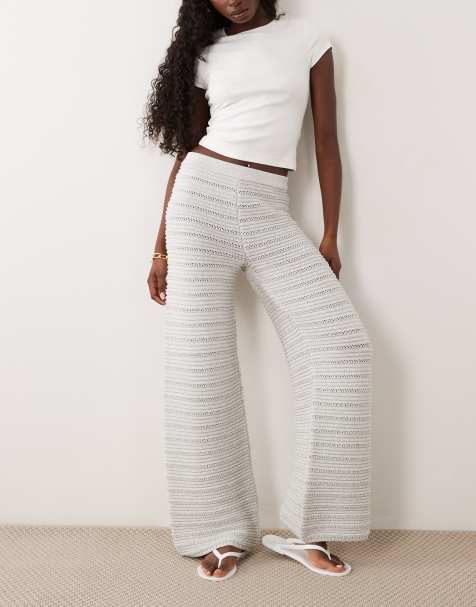 ASOS DESIGN - Pantalon large d'ensemble en maille au crochet - Écru - view 1