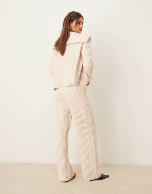 ASOS DESIGN - Pantalon large d'ensemble en maille avec coutures latérales torsadées - Crème, 3 de 5