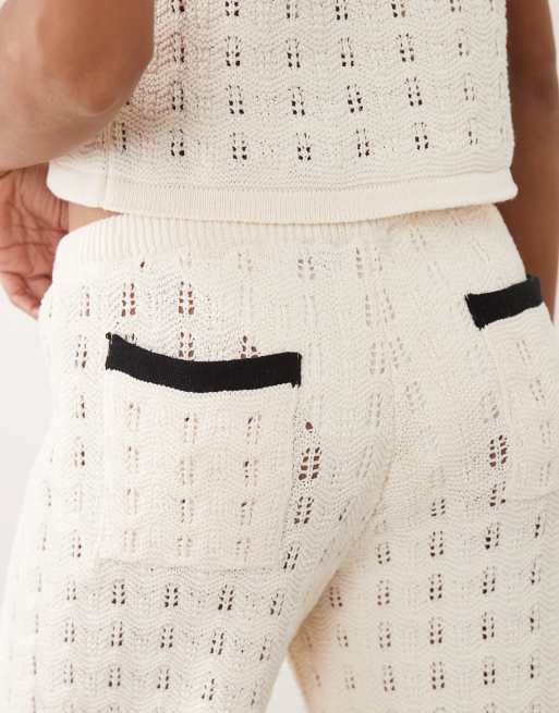 ASOS DESIGN - Pantalon large d'ensemble en maille de coton mélangé - Écru, 4 de 5