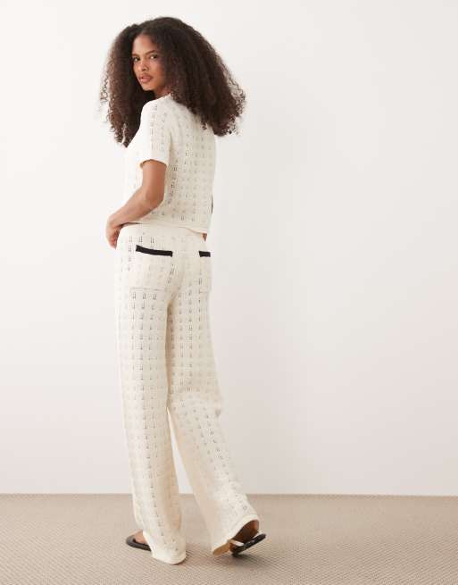 ASOS DESIGN - Pantalon large d'ensemble en maille de coton mélangé - Écru, 5 de 5