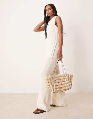 ASOS DESIGN - Pantalon large d'ensemble en maille épaisse épurée - Taupe - view 1