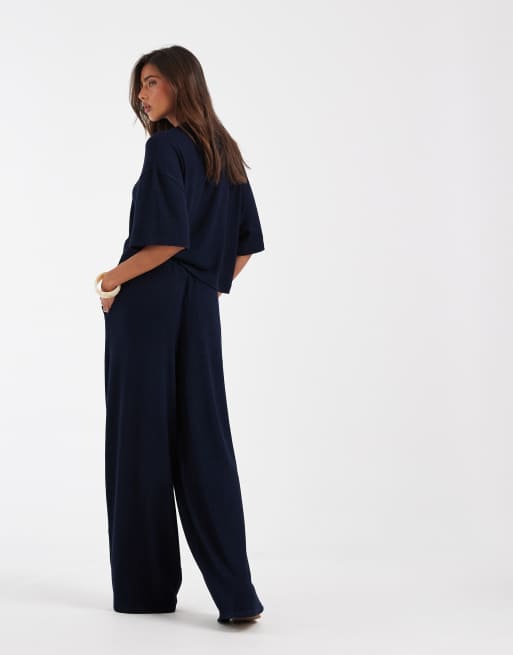 ASOS DESIGN - Pantalon large d'ensemble en maille texturée - Bleu marine, 4 de 5