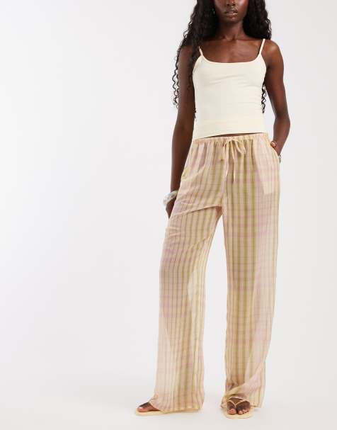ASOS DESIGN - Pantalon large d'ensemble en mousseline à enfiler - Vichy rose - view 1
