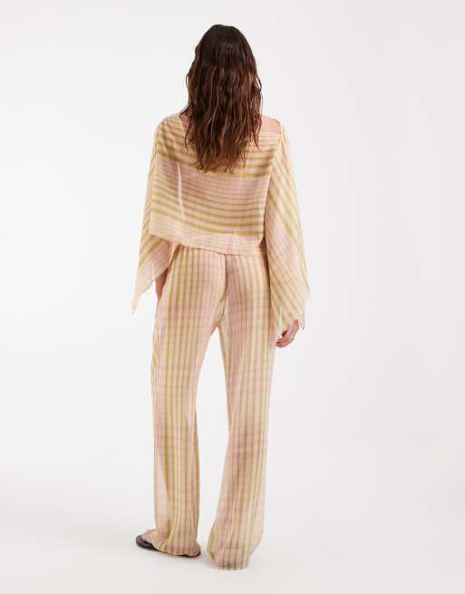 ASOS DESIGN - Pantalon large d'ensemble en mousseline à enfiler - Vichy rose, 4 de 5