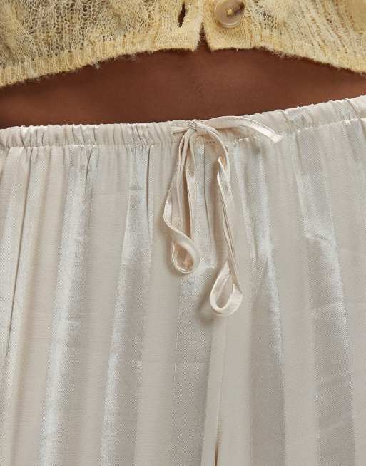 ASOS DESIGN satin wide leg pants in cream stripe - part of a set