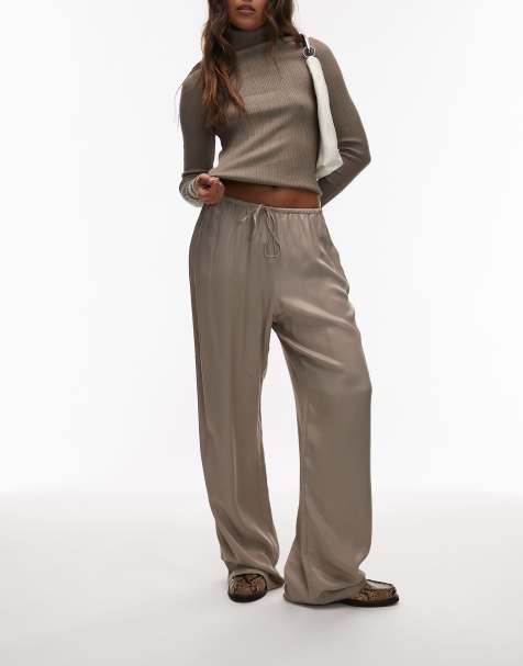 ASOS DESIGN - Pantalon large d'ensemble en satin - Moka - view 1