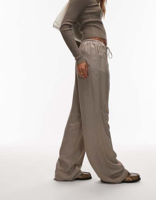 ASOS DESIGN satin wide leg pants in mocha - part of a set