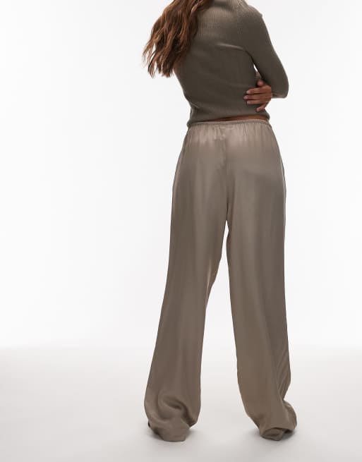 ASOS DESIGN satin wide leg pants in mocha - part of a set