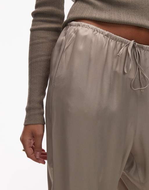 ASOS DESIGN satin wide leg pants in mocha - part of a set