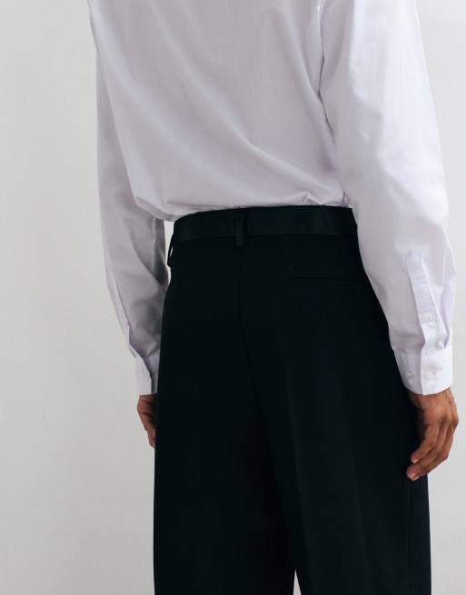 ASOS DESIGN - Pantalon large doublement plissé coupe ajustée avec taille en satin - Noir, 4 de 5