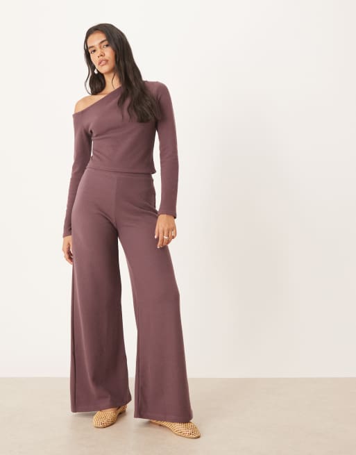 ASOS DESIGN - Pantalon large doux d'ensemble - Prune