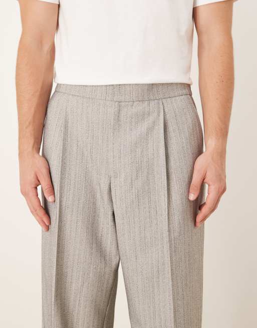 ASOS DESIGN - Pantalon large élégant à chevrons avec taille élastique et plis à l'avant - Gris clair, 4 de 5