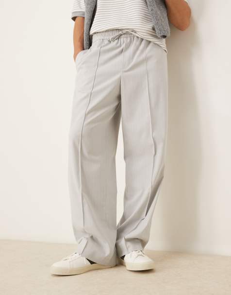 ASOS DESIGN - Pantalon large élégant à enfiler - Gris clair à fines rayures - view 1