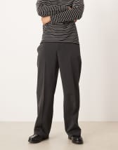 Topman pleated wide leg pants in black pinstripes