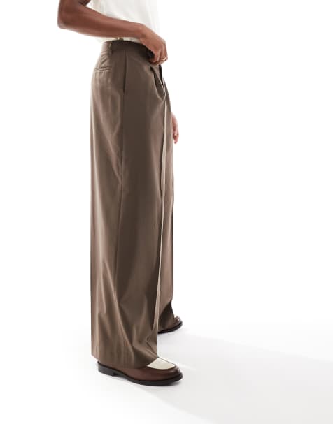 ASOS DESIGN - Pantalon large élégant avec pinces devant - Marron - view 1