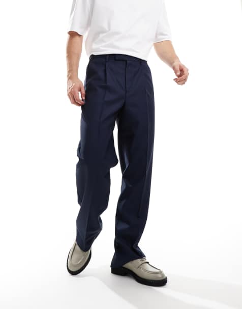 ASOS DESIGN - Pantalon large élégant avec pinces sur l'avant - Bleu marine - view 1