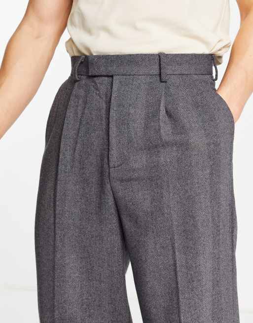 ASOS DESIGN - Pantalon large élégant en laine mélangée à chevrons - Anthracite, 3 de 4