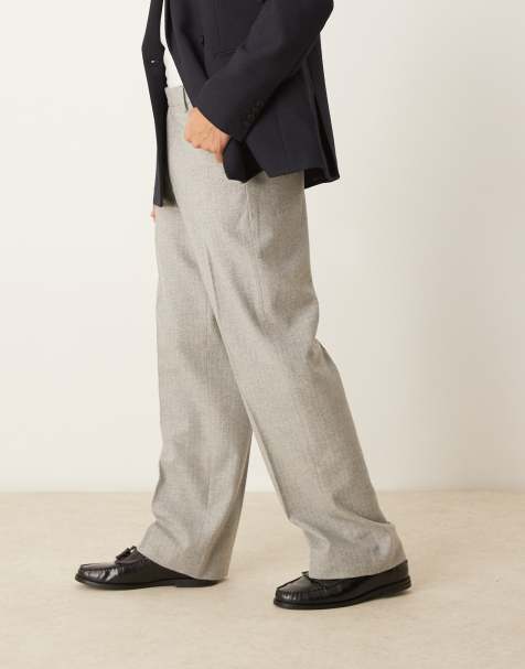 ASOS DESIGN - Pantalon large élégant en laine mélangée à fines rayures - Gris clair - view 1