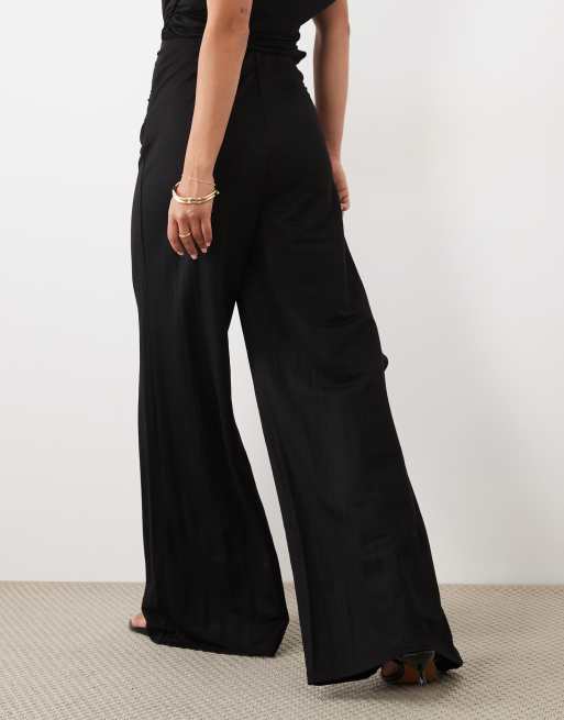 ASOS DESIGN pantalon large en jersey avec détail à nouer à la taille noir, 5 de 5