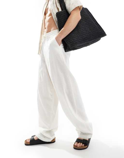 ASOS DESIGN - Pantalon large en lin - Blanc, 4 de 5