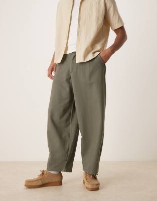 ASOS DESIGN - Pantalon large en sergé - Kaki-Vert