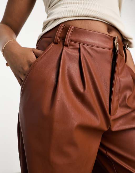 Pantalon simili cuir online marron