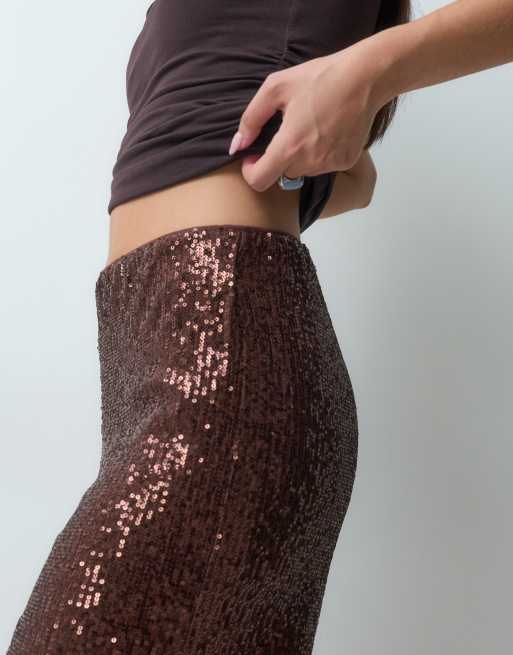 ASOS DESIGN pantalon large entièrement à sequins couleur chocolat, 4 de 5