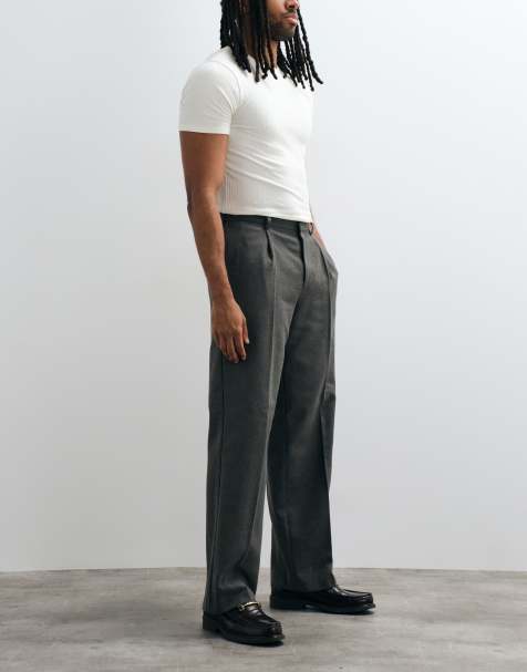 ASOS DESIGN - Pantalon large et plissé habillé en laine mélangée à chevrons - Anthracite - view 1
