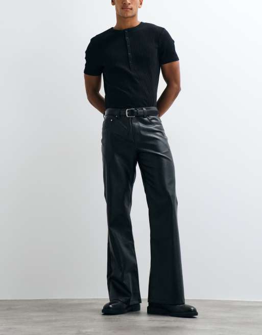 ASOS DESIGN pantalon large évasé en imitation cuir noir, 4 de 5