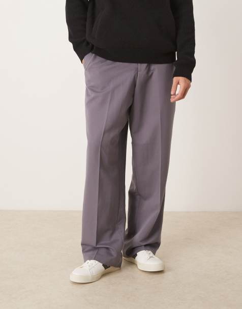 ASOS DESIGN - Pantalon large habillé à enfiler à fines rayures - Gris violet - view 1