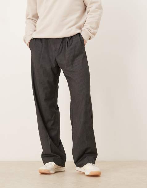 ASOS DESIGN - Pantalon large habillé à rayures fines avec pinces et taille élastique - Anthracite - view 1