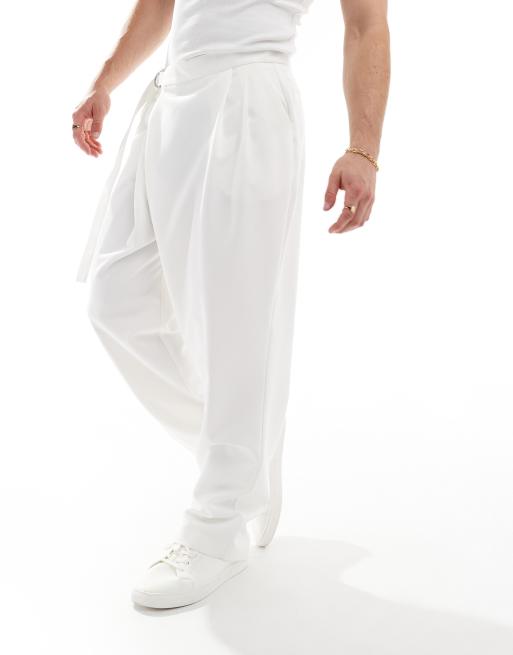 ASOS DESIGN - Pantalon large habillé avec ceinture croisée sur le côté - Blanc, 4 de 5