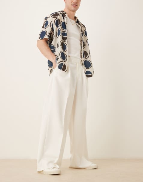 ASOS DESIGN - Pantalon large habillé avec pinces devant - Blanc - view 1