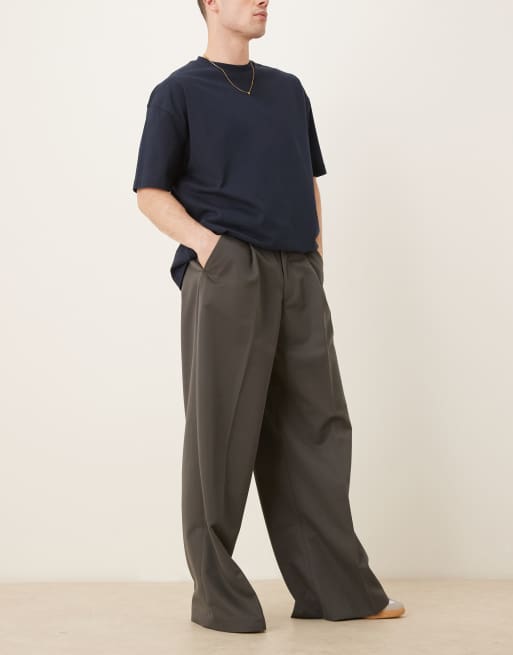 ASOS DESIGN loose fit dress pants with front pleats in dark gray