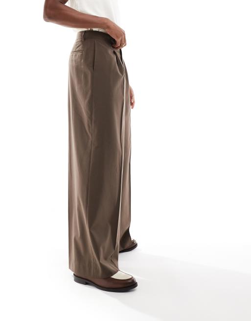 ASOS DESIGN Pantalon large habille avec pinces devant Marron ASOS