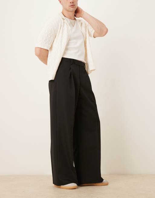 ASOS DESIGN smart loose fit trousers with front pleat in black