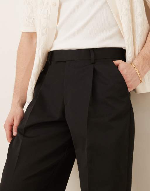 ASOS DESIGN smart loose fit trousers with front pleat in black