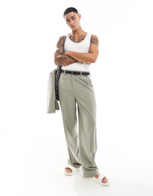 ASOS DESIGN - Pantalon large habillé d'ensemble - Kaki