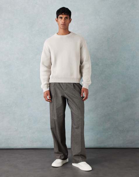 ASOS DESIGN - Pantalon large habillé motif pied-de-poule avec pinces et taille élastique - Marron - view 1